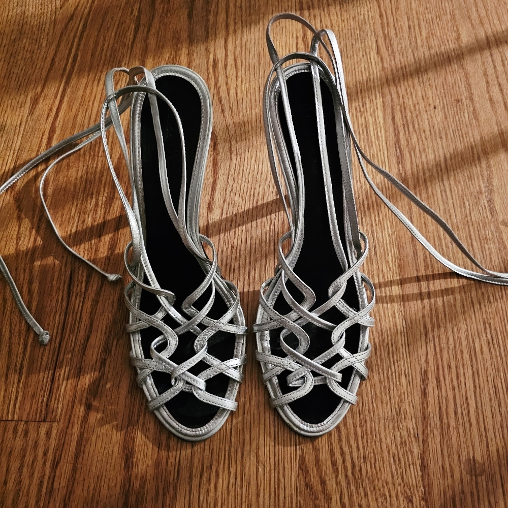 BCBGMaxAzria Silver Strappy Lace-Up High Heels - Picture 2 of 4